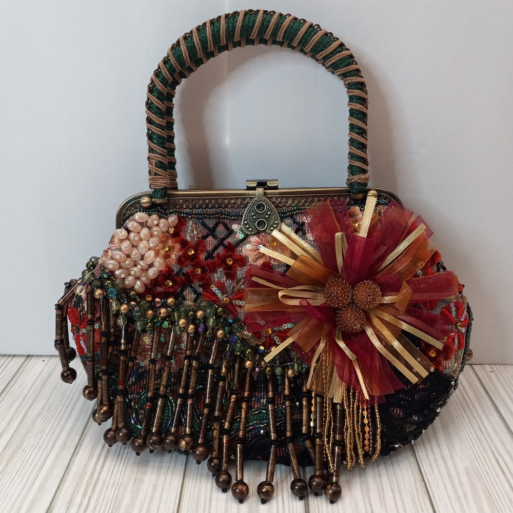 Vintage Chico’s Dahlia Ornate Kaleidescope Beaded Sequin Tapestry Handbag